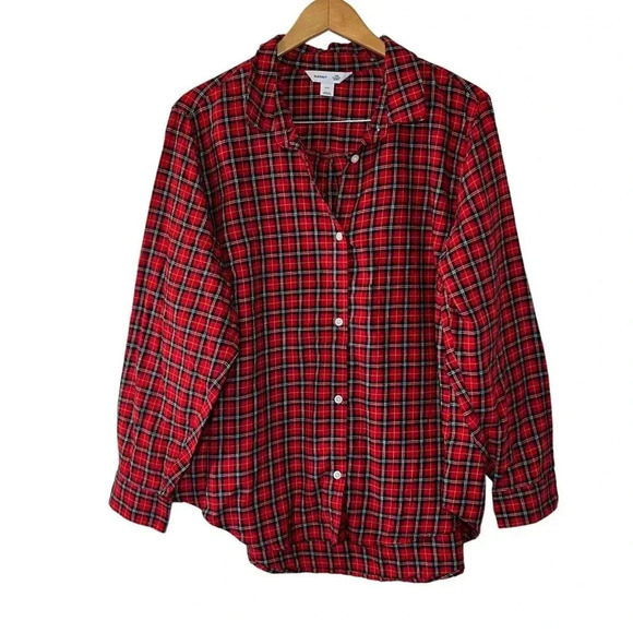 Old Navy The Classic Shirt Red Plaid Womens Plus XXL Long Sleeve Button Up Fall - Picture 1 of 4